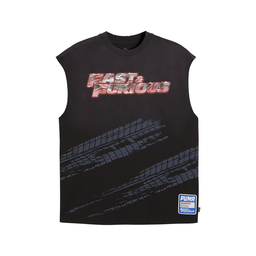 PUMA X Fast And Furious Crew Neck Sleeveless T-Shirt Mens Black Casual Athleti