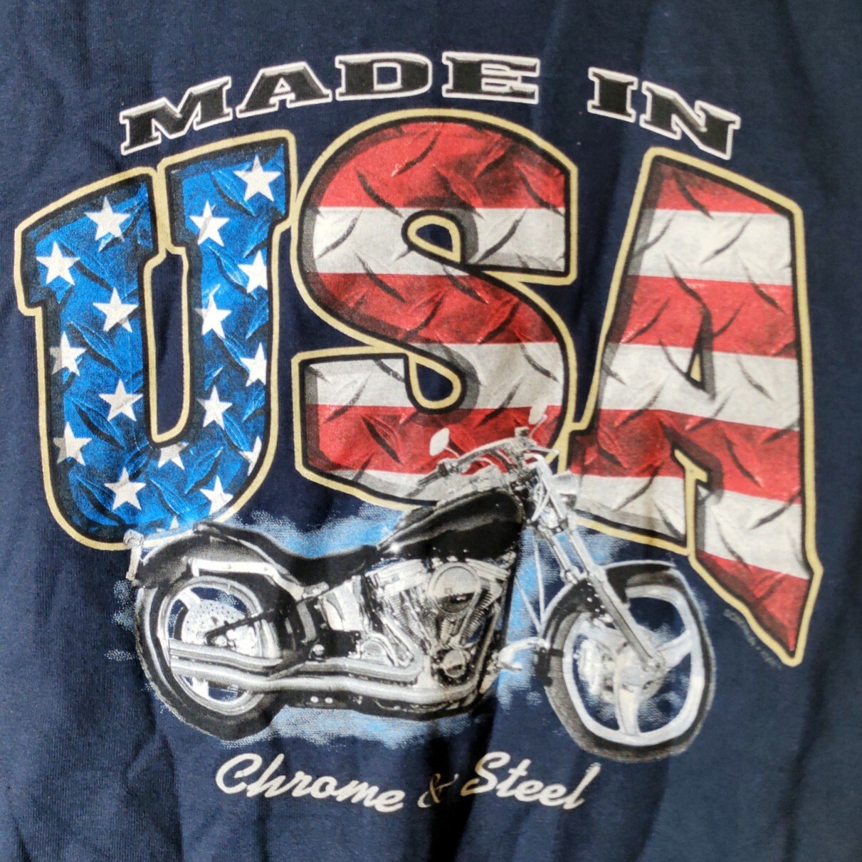 Sonoma Biker Motorcycle USA Chrome & Silver T-shirt Mens XXL Blue Red White