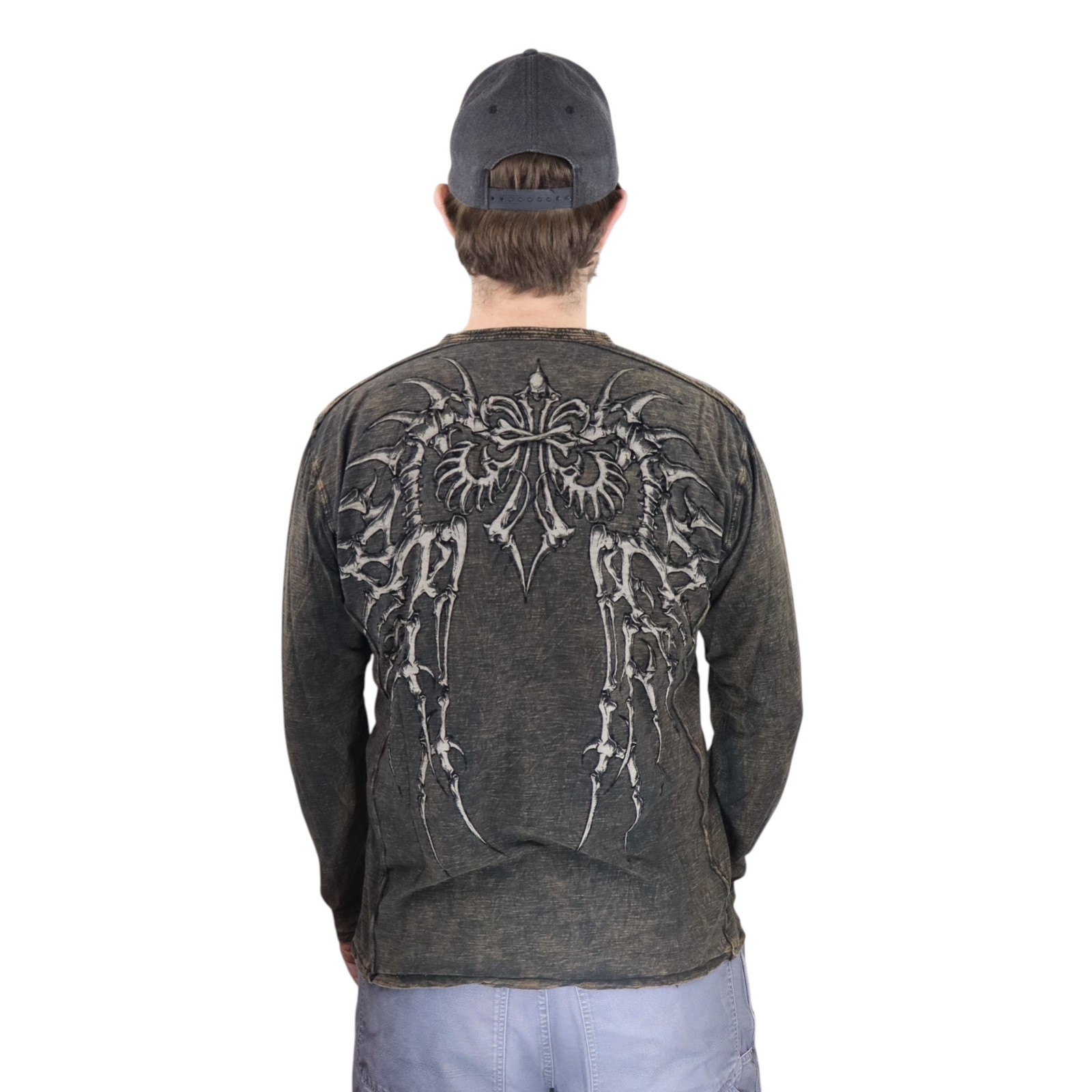 Vintage Affliction Mens Thermal Cross Skull Wing T Shirt Mens Large Long Sleeve gallery