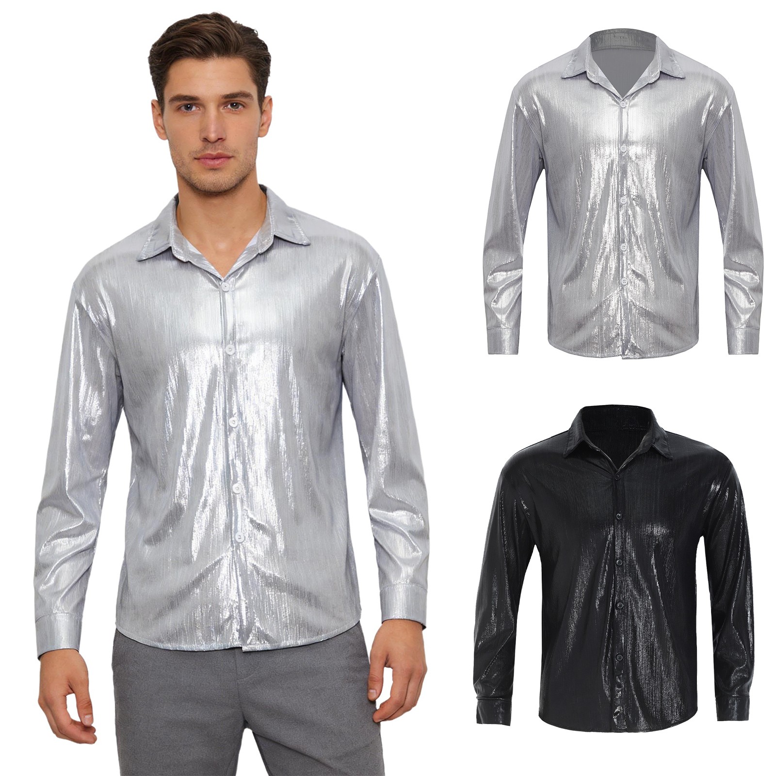 Mens Blouse Parties Top Street Wear Shirt Party Turn-down Collar Weddings Work gallery