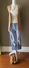 BOHO Wehilion Brown Button Front Adjustable Back Strap Vest M Casual