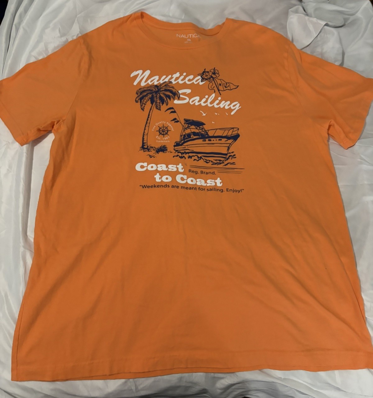 Nautica Men’s Orange Graphic Print Crew Neck Short Sleeve Cotton Jersey Tee XXL gallery