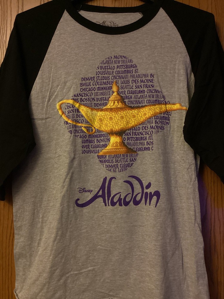 Aladdin – “Disney Aladdin” – Gray Shirt With black 3/4 Sleeves & Trim – L