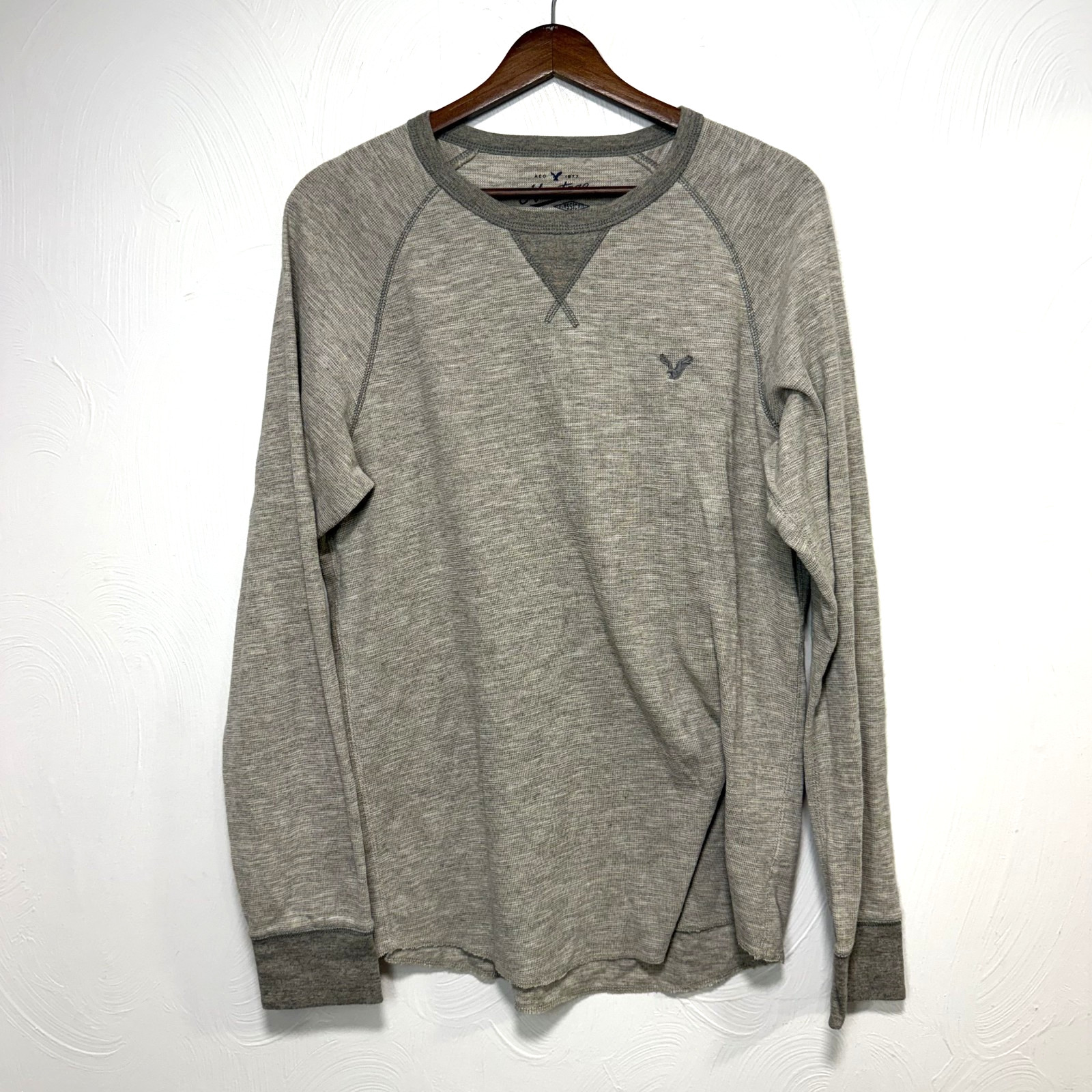 American Eagle Men's Gray Thermal Classic Fit Long Sleeve Casual Shirt Top Large gallery