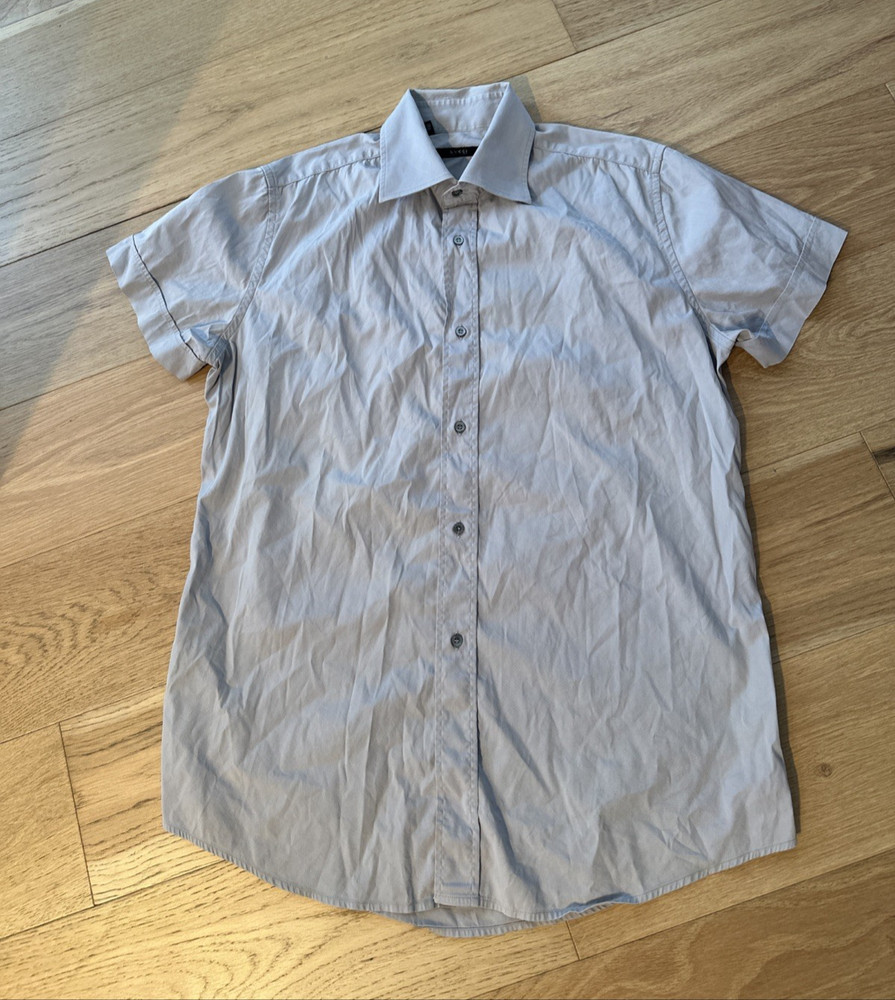 Gucci Luxury Short Sleeve Button Up Shirt Men’s 15 3/4 (40) Gray Made in Italy