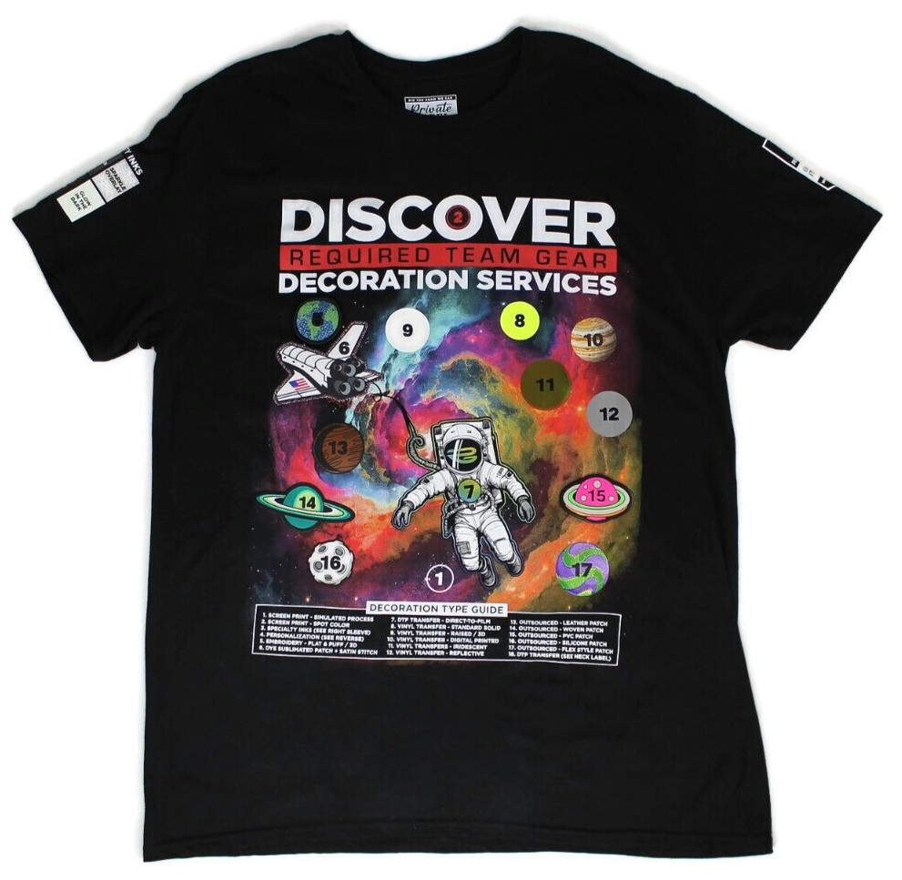 Private Label Space Shuttle Raised Emblems Short Sleeve Black T-Shirt Men’s Sz L