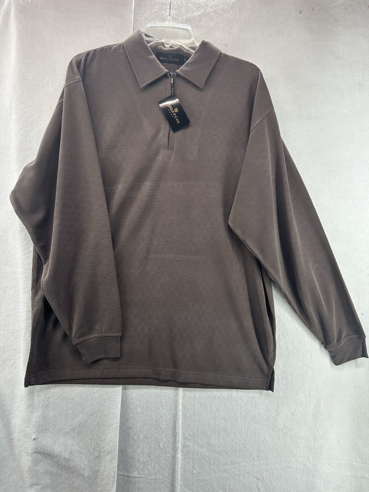 Bugatchi Uomo Long Sleeve Quarter Zip Large Mens Shirt Truffle Brown NWT gallery