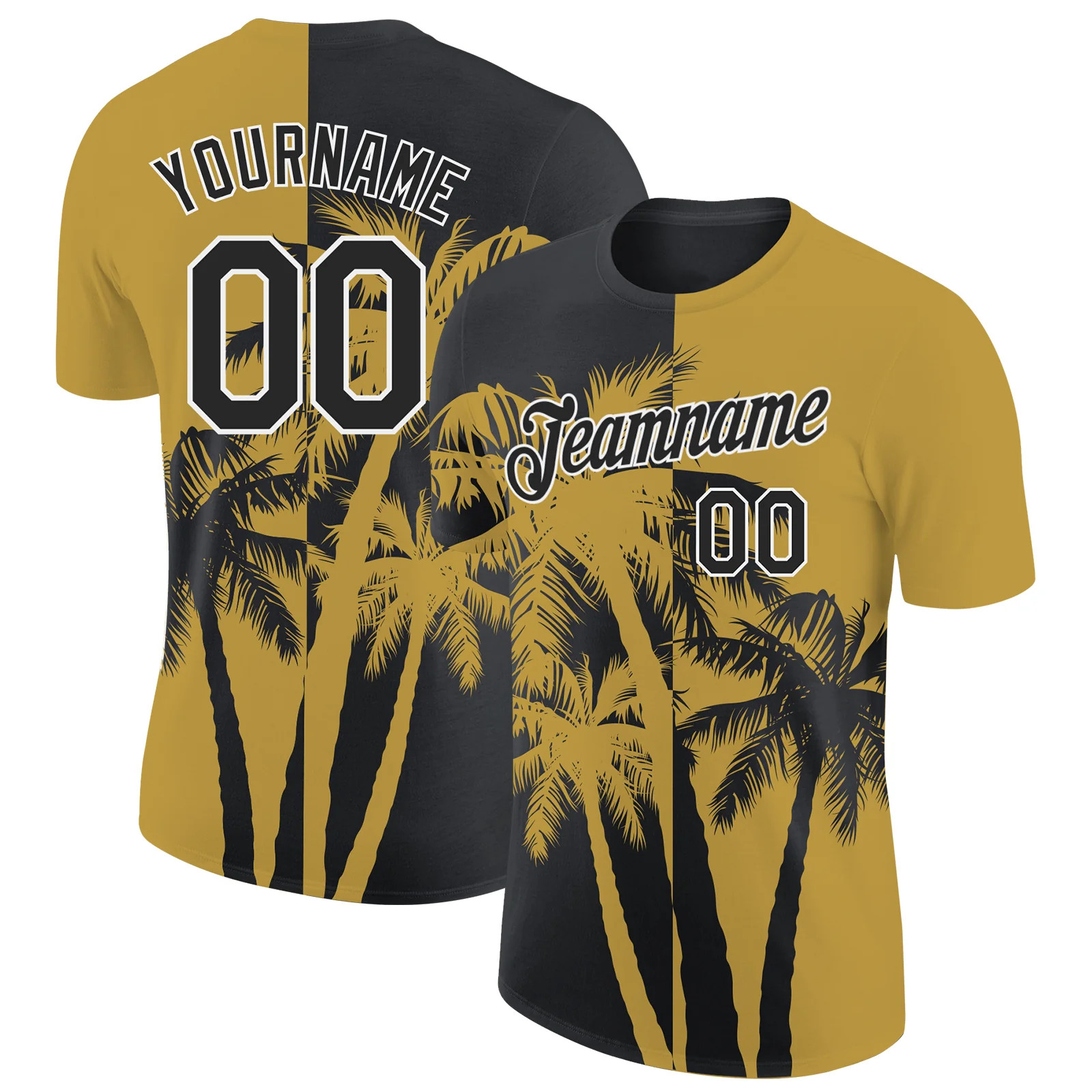 Custom Old Gold Black White Hawaii Palm Tree T-Shirt Tropical Summer Gift gallery
