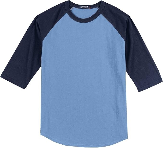 Sport-Tek Men's 100% Cotton Raglan 3/4 Sleeve Baseball T-Shirt *M - Lt Blue/Navy gallery