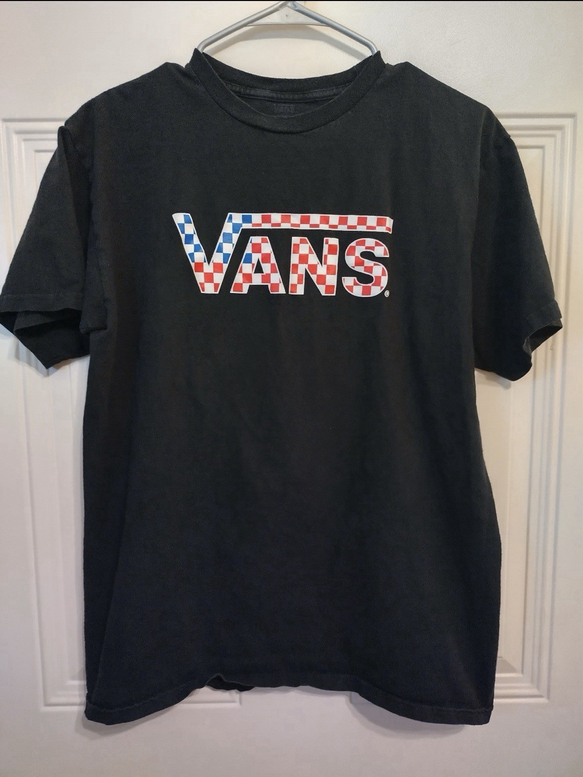 VANS Patriotic Checkered Logo Shirt Medium Skater Skating Red White Blue BG29 gallery
