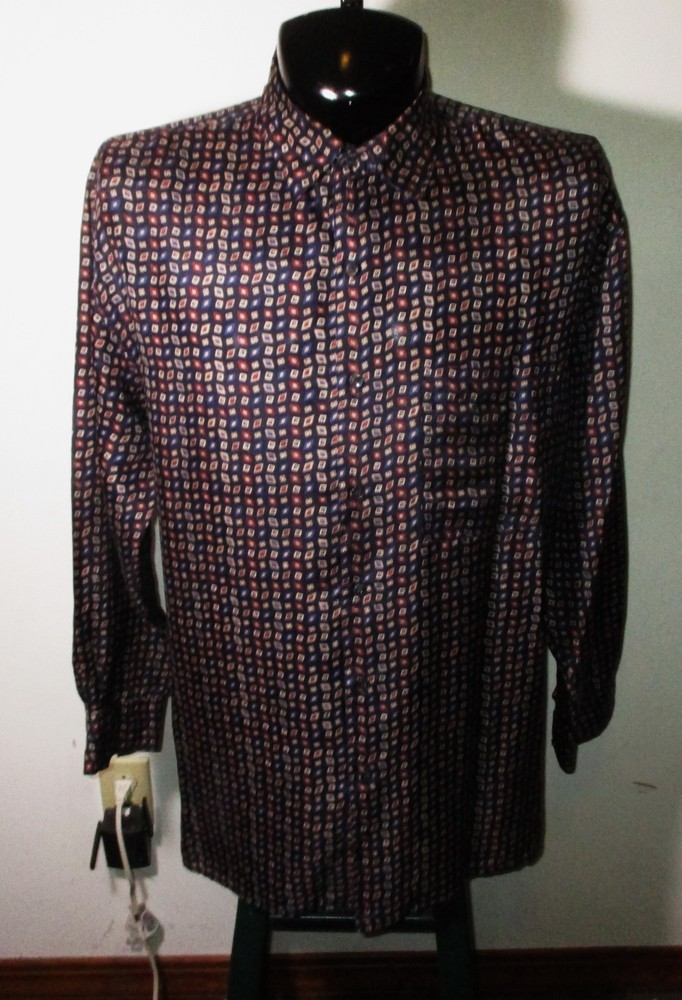 ROBERT STOCK Blue 100% Silk Long Sleeve Shirt Men’s Size L