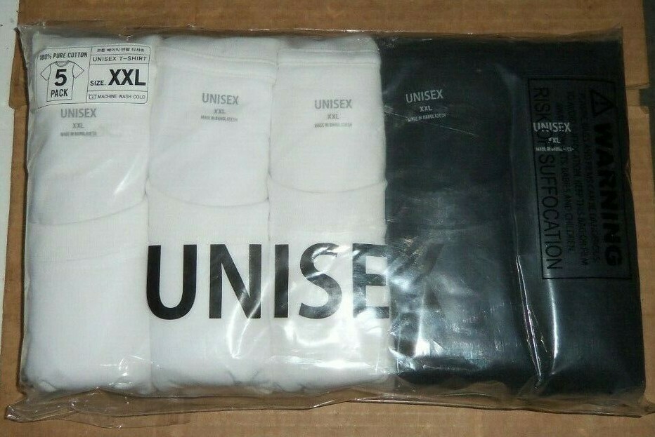 5 pack GALIVA UNISEX CREW T-SHIRTS XXL WHITE x3 BLACK x2 100% COTTON unseald nip