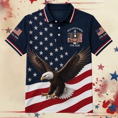 250 Years Bald Eagle US Flag Golf Polo, Patriotic 4th Of July Shirt (S-5XL)