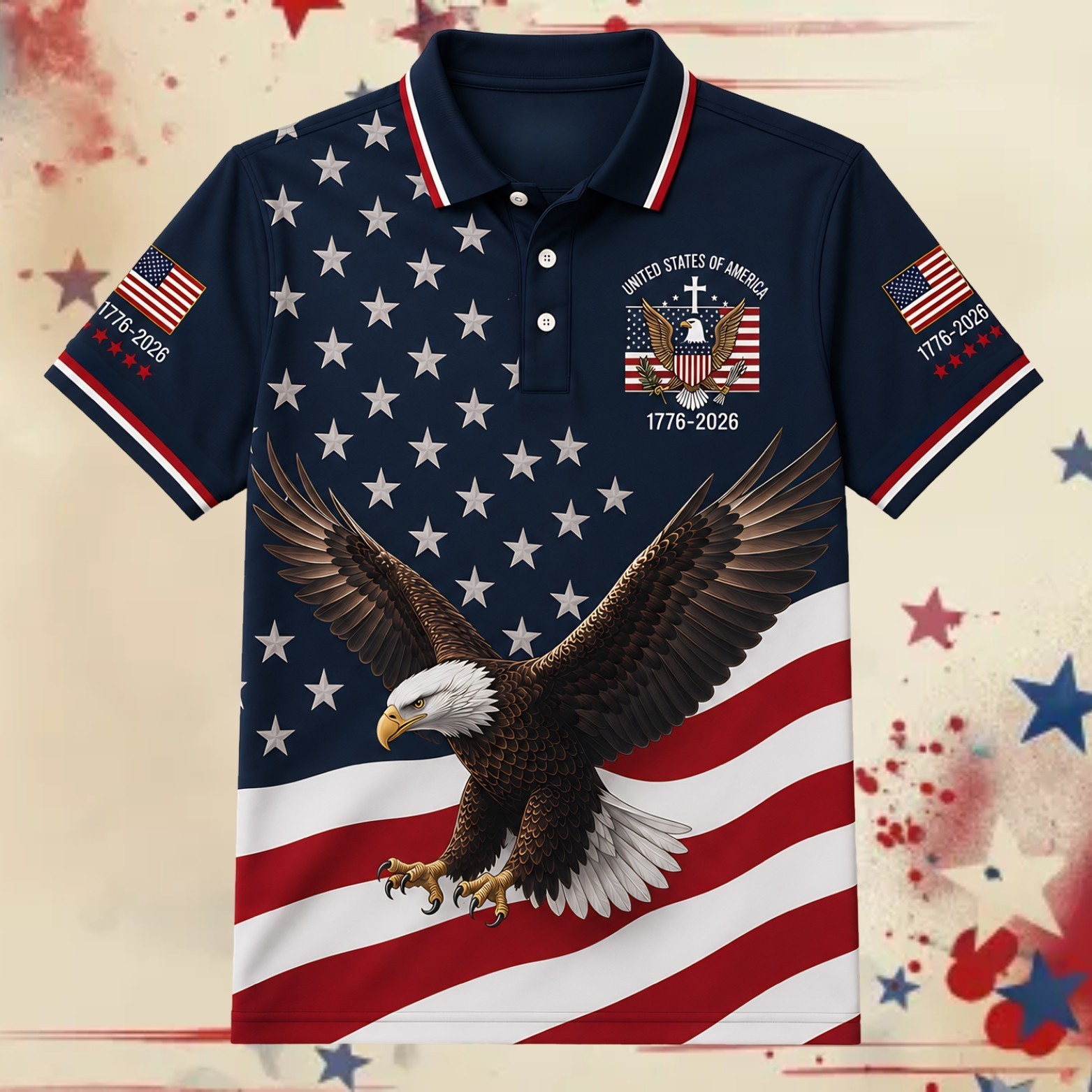 250 Years Bald Eagle US Flag Golf Polo, Patriotic 4th Of July Shirt (S-5XL) gallery