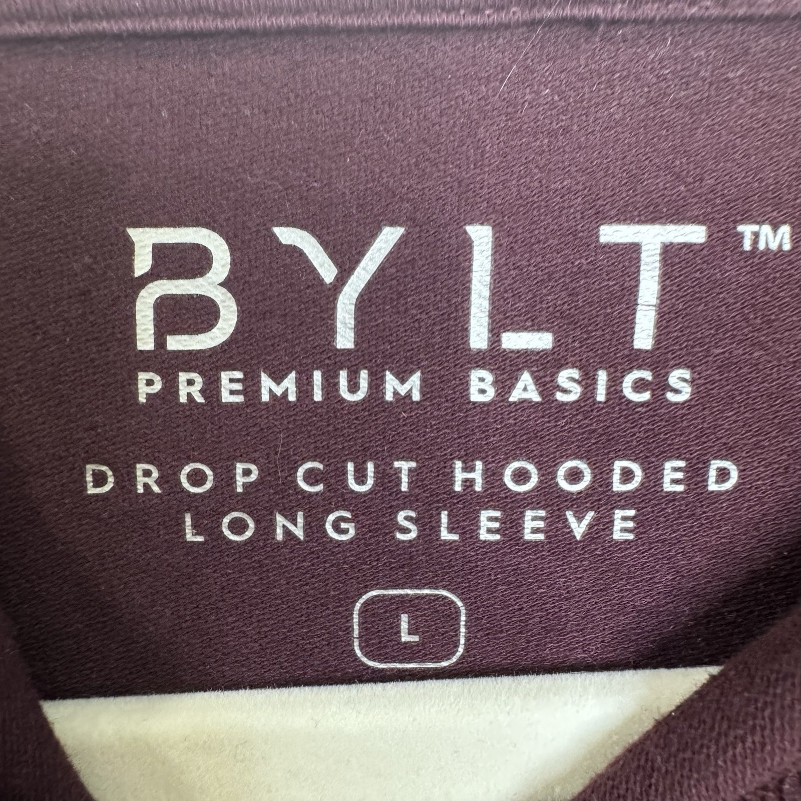 BYLT Premium Basics Drop Cut Hooded Long Sleeve Mens L Burgundy Stretch Tee gallery