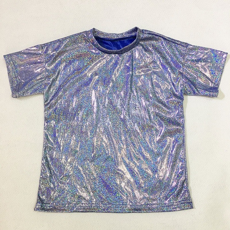 Men Lady Shiny Holographic Shirt Top Tee Dance Disco Costume Glitter Unisex Chic gallery