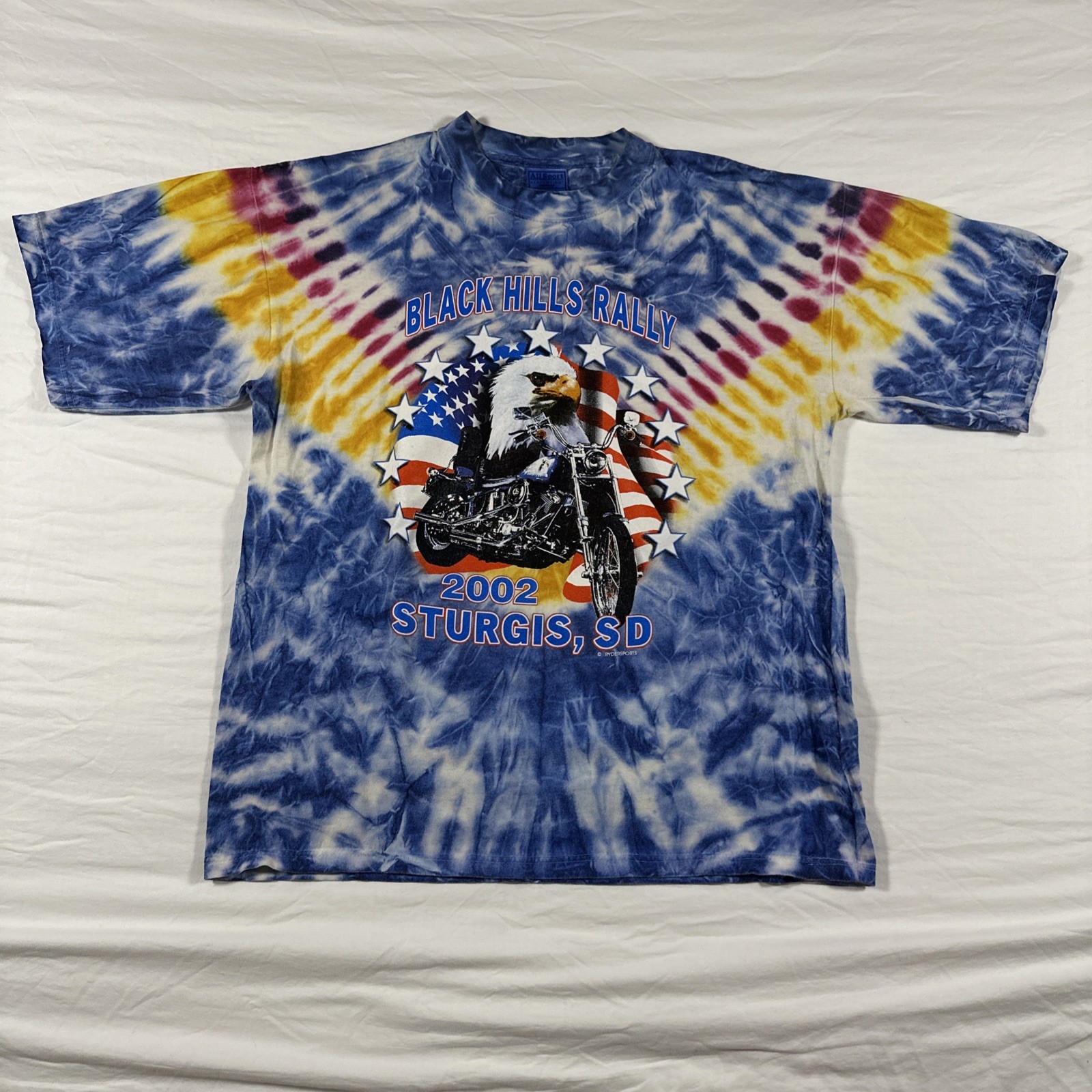 Vintage Sturgis 2002 Black Hills Rally Motorcycle Eagle Harley TieDye Large T2K