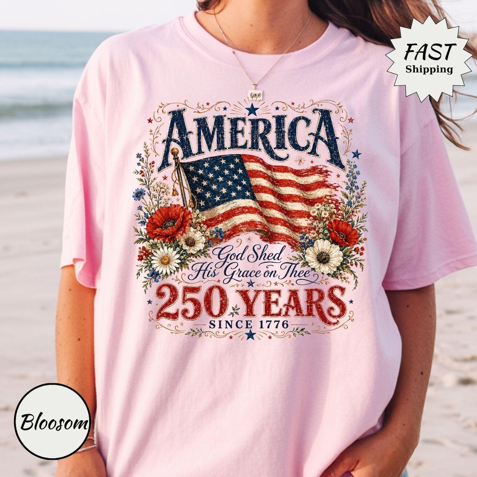 HOT!!! 250 Years Flag & Poppies Shirt, Patriotic Floral T-Shirt