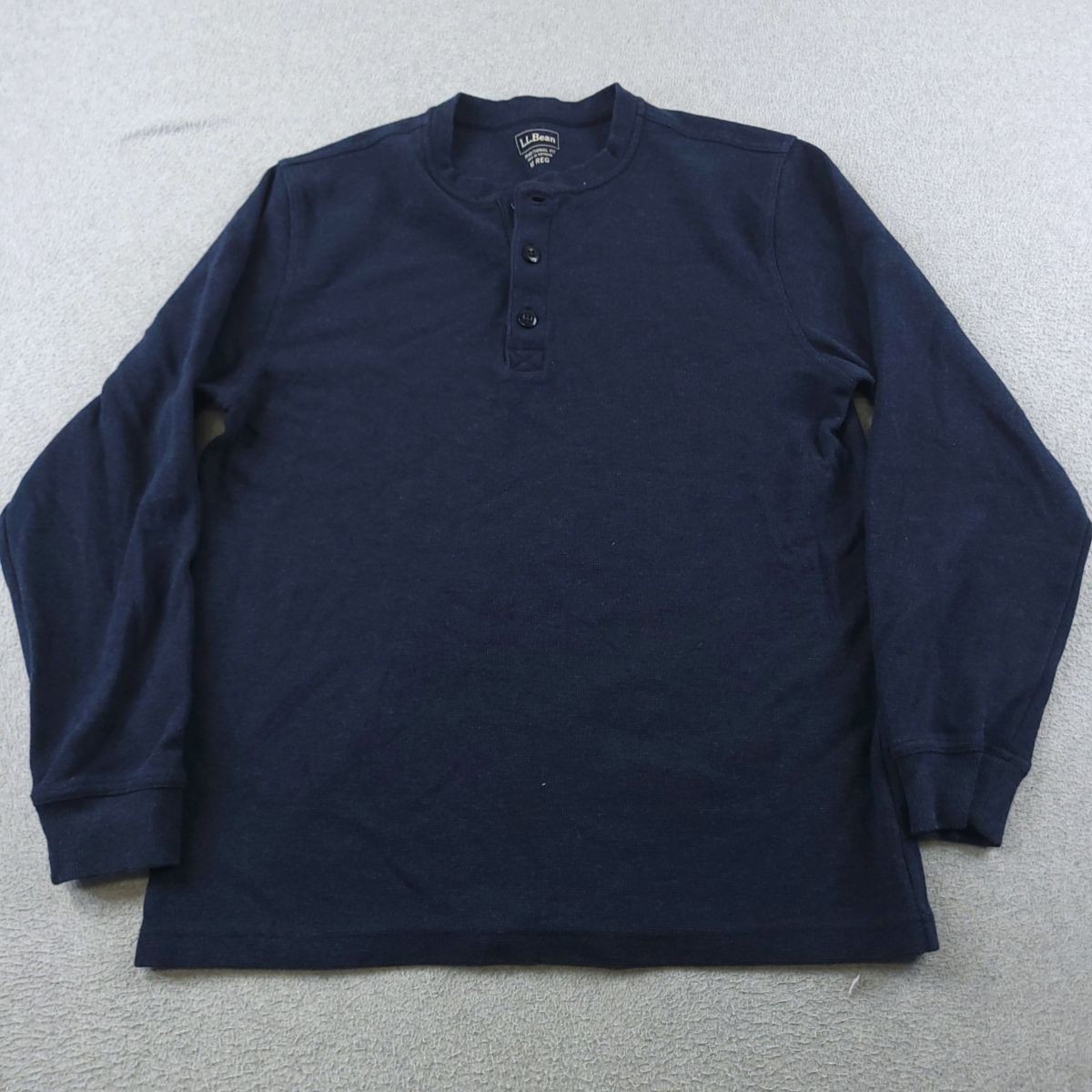 LL Bean Shirt Mens Medium Blue Unshrinkable Mini Waffle Henley Cotton Thermal gallery