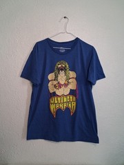 WWF / WWE Men’s Size L Ripple Junction Blue Cotton Ultimate Warrior Tee T-Shirt