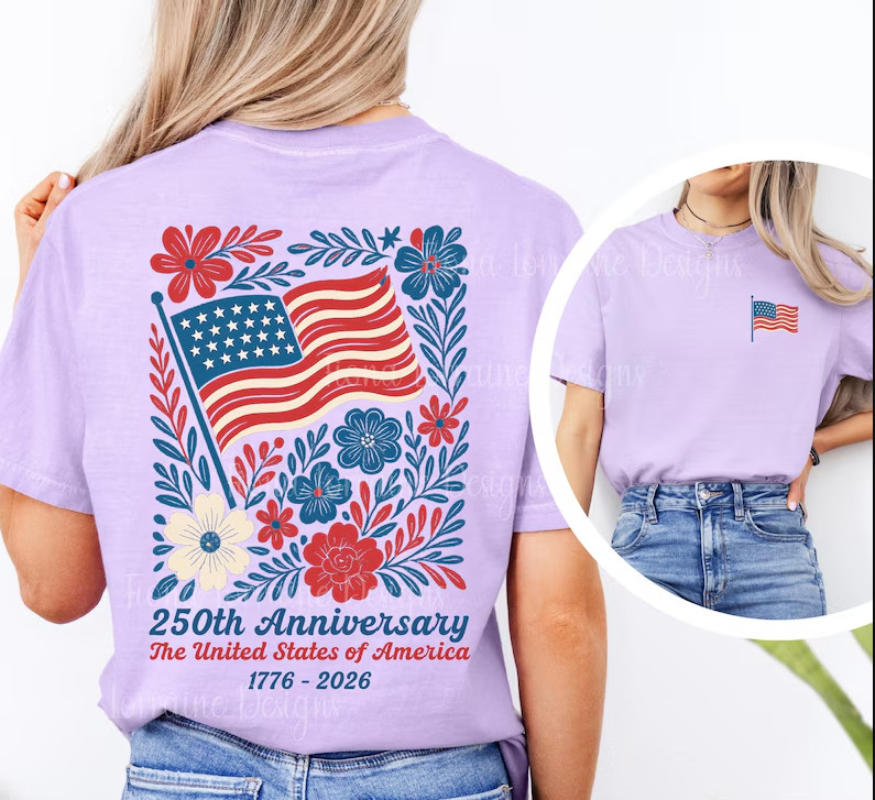 Comfort Colors Patriotic Floral USA America 250 July 4th Back Graphic S-4XL gallery
