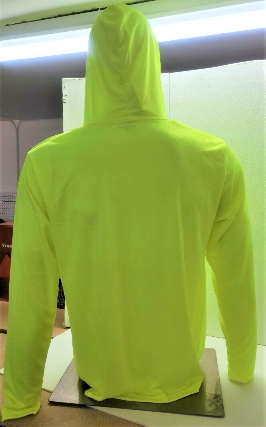 Neon Yellow Long Sleeve Shirt With Hoodie, Polyester birdeye mesh fabric gallery