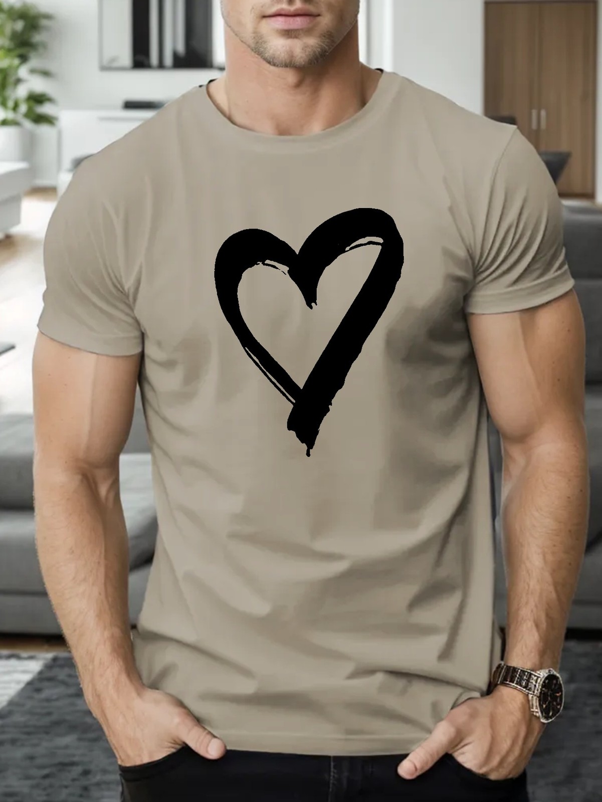 Heart Print T Shirt Tees Men Casual Short Sleeve T-shirt Summer Blouse Tops ♮ gallery