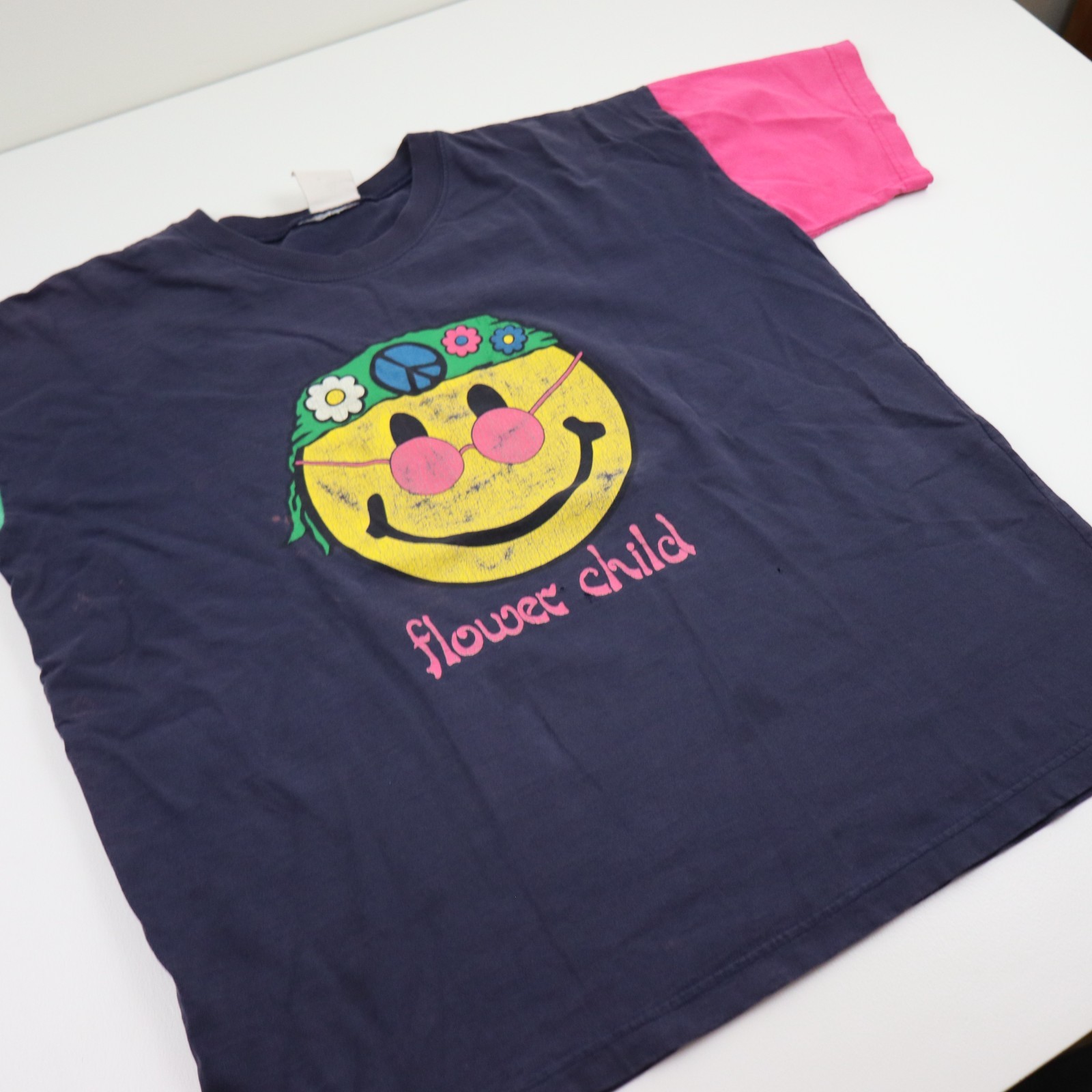 Vtg 90s Flower Child Smiley Face T Shirt Men XL Peace Sign Hippie Tee Streetwear gallery