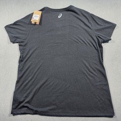 ASICS Stripes V-Neck Short Sleeve Graphic Logo T-Shirt Black XXL Cotton Blend