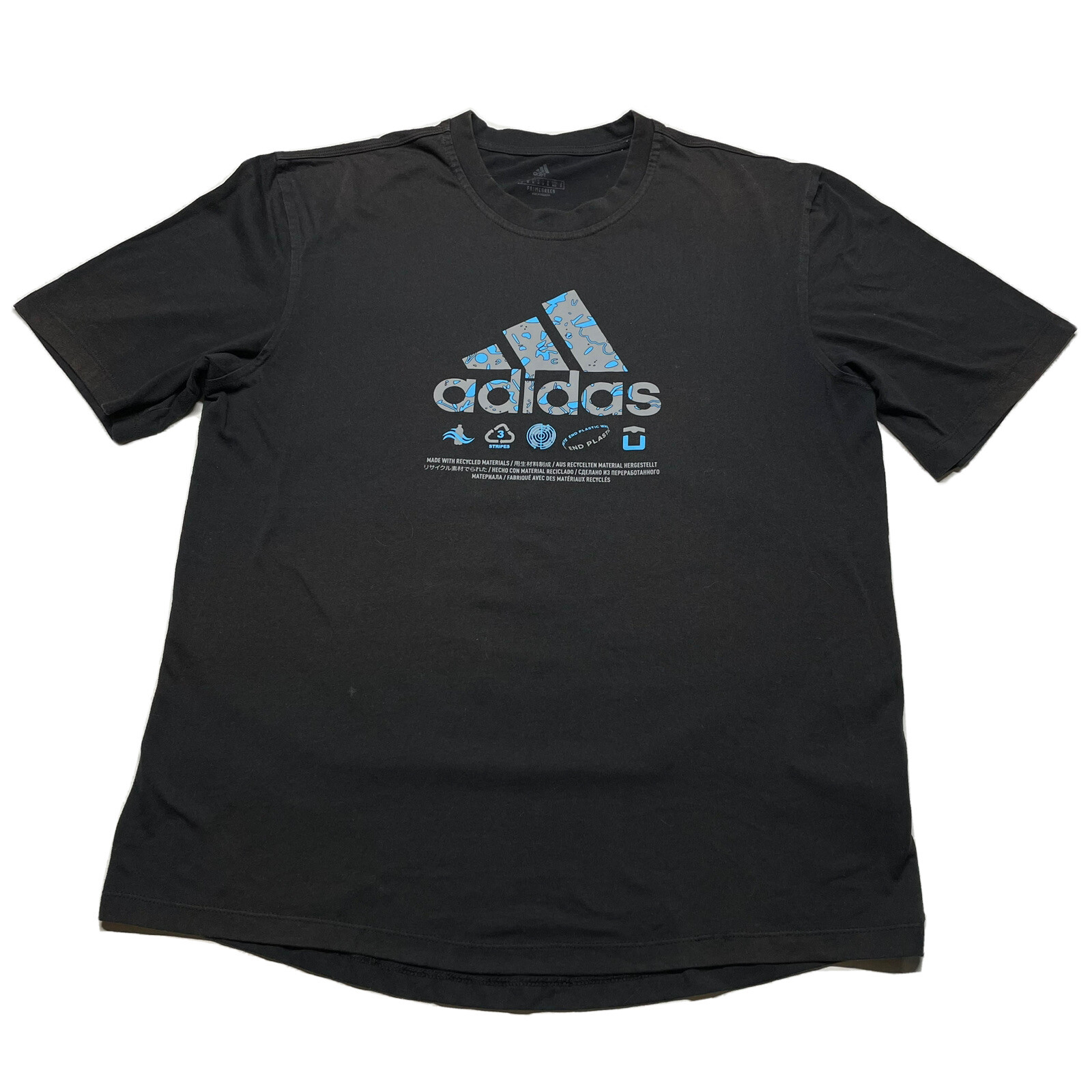 Adidas Primegreen T-Shirt Mens Medium Athletic Black 3 Stripes Y2K Hipster Sport