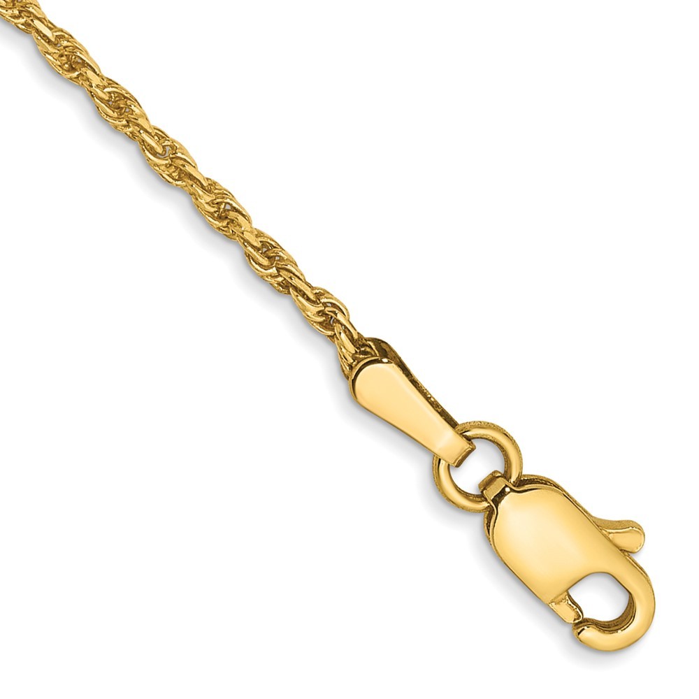 14K 7 inch 1.3mm Diamond-cut Solid Machine Made Rope with Lobster Clasp Chain Ne