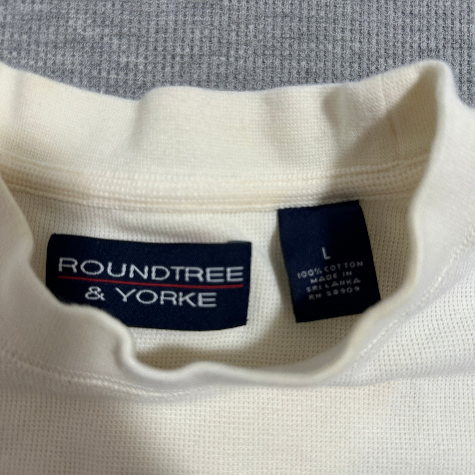 Roundtree & Yorke Waffle Knit Mock Neck Striped Long Sleeve Cream Shirt Mens L gallery