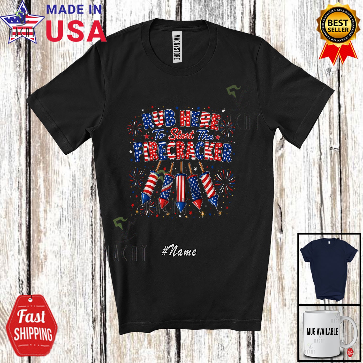 Custom Name Rub Here To Start The Firecracker; 4th Of July Adult Patriotic Shirt gallery