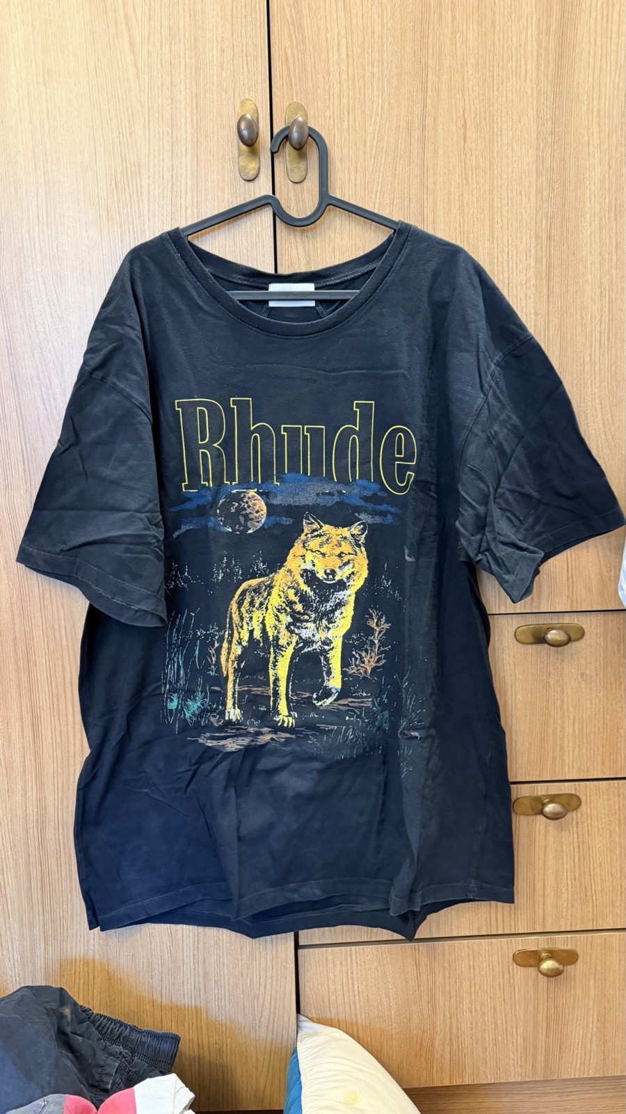 RHUDE Men’s Black Wolf Logo Graphic Print Crew Neck Short Sleeve T-Shirt XL