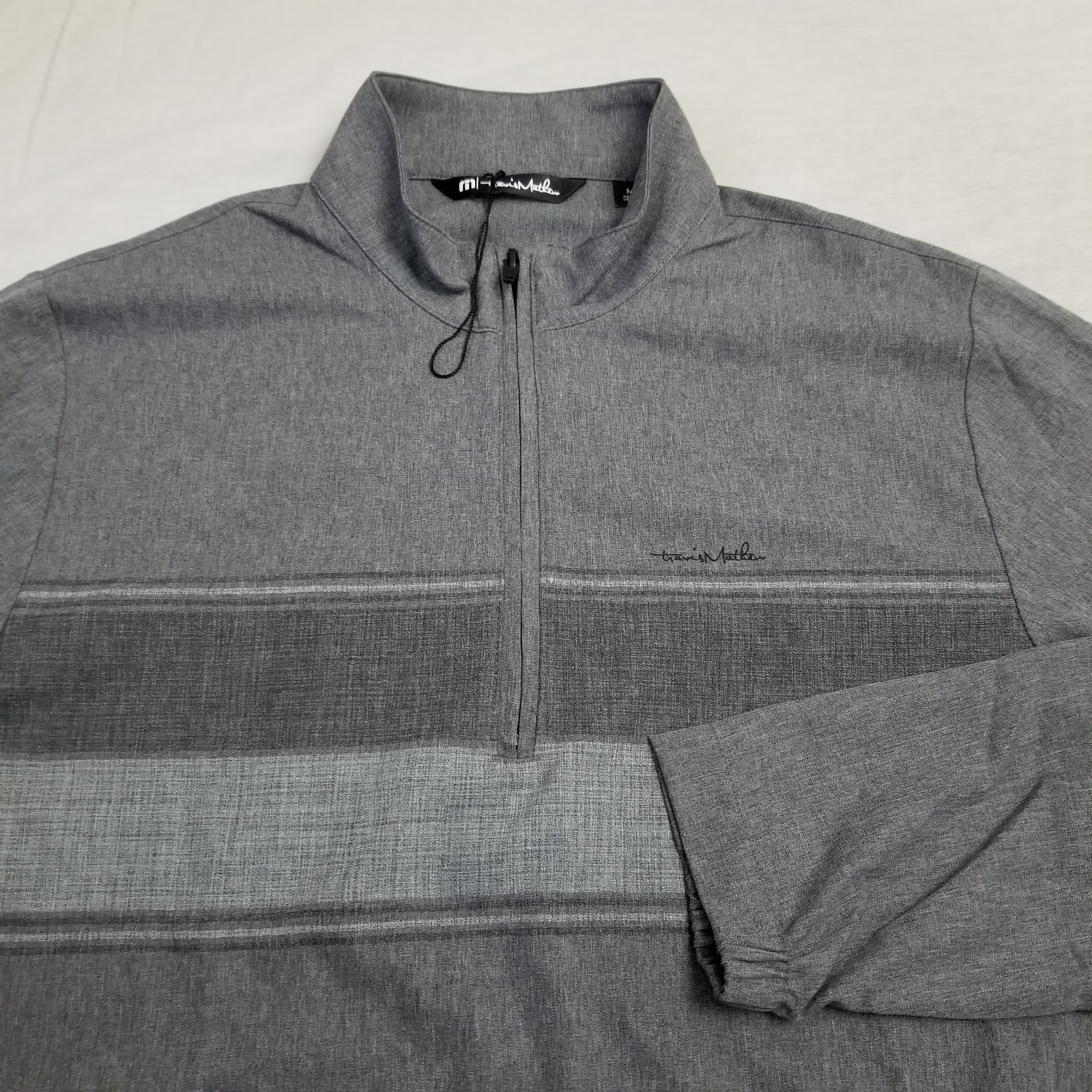 Travis Mathew Jacket Mens Medium Gray Striped Balboa 1/4 Zip Performance Golf