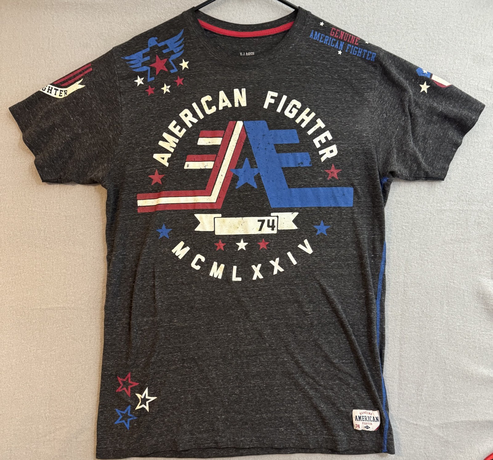 American Fighter by Affliction Men’s XL Gray Eagle Graphic T-Shirt Double Sided