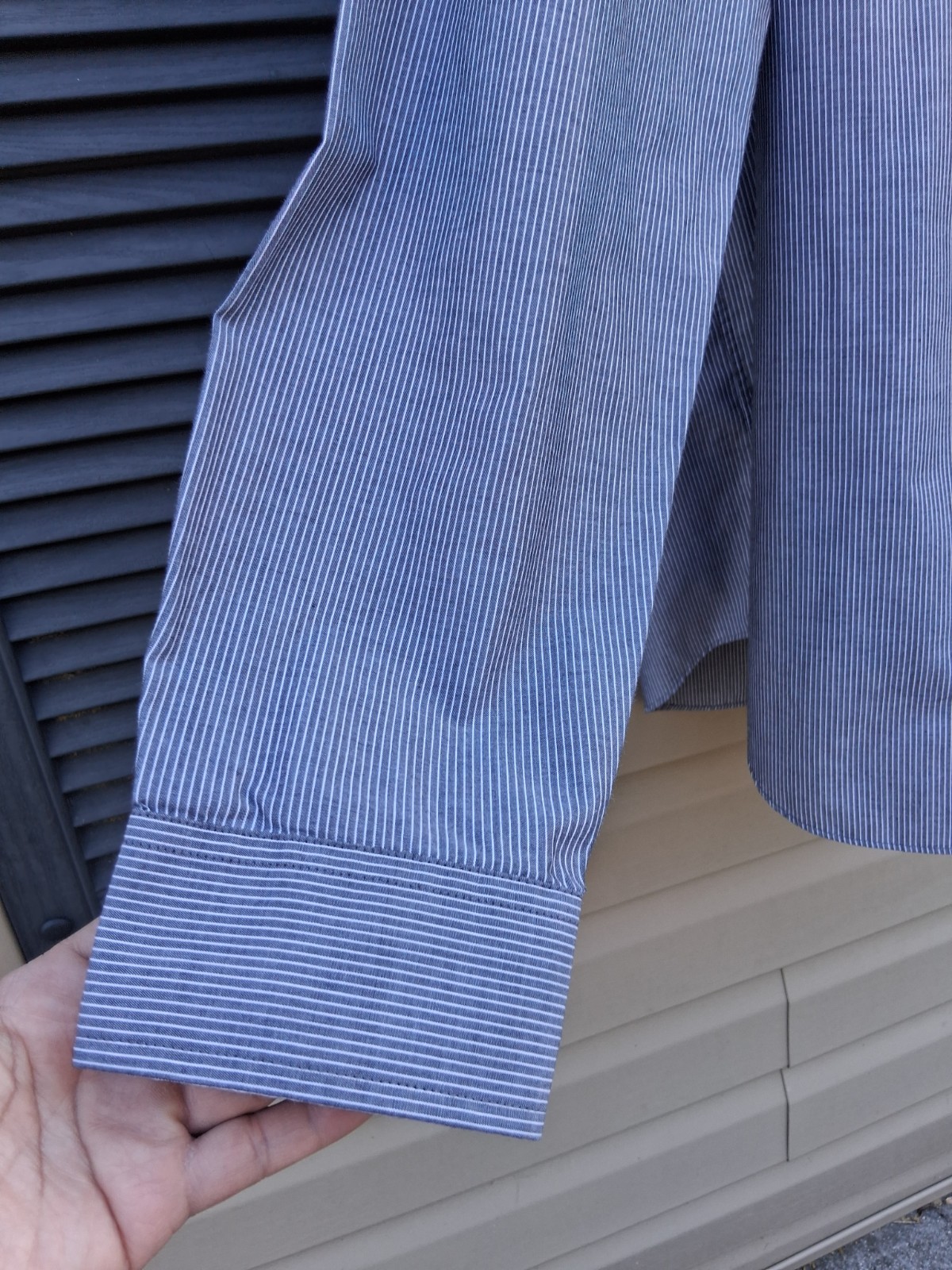 Croft & Barrow Men’s Gray Striped Broadcloth Button-Up Shirt Long Sleeve 17.5 36 gallery