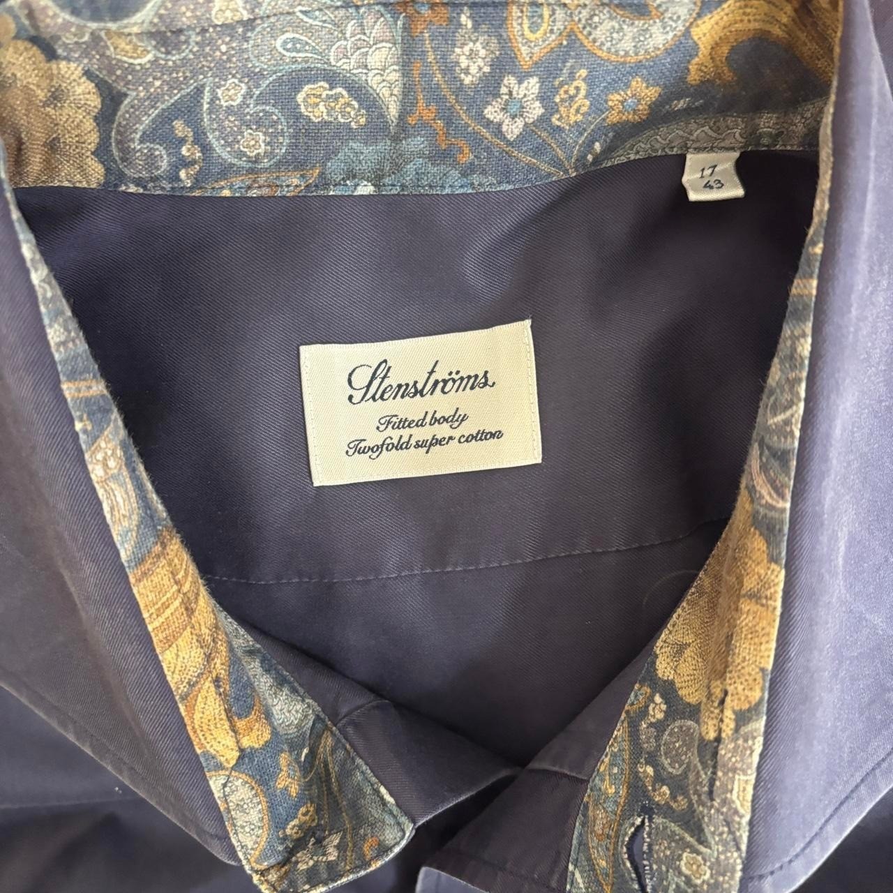 Stenströms Navy Dress Shirt with Paisley Accents size L gallery