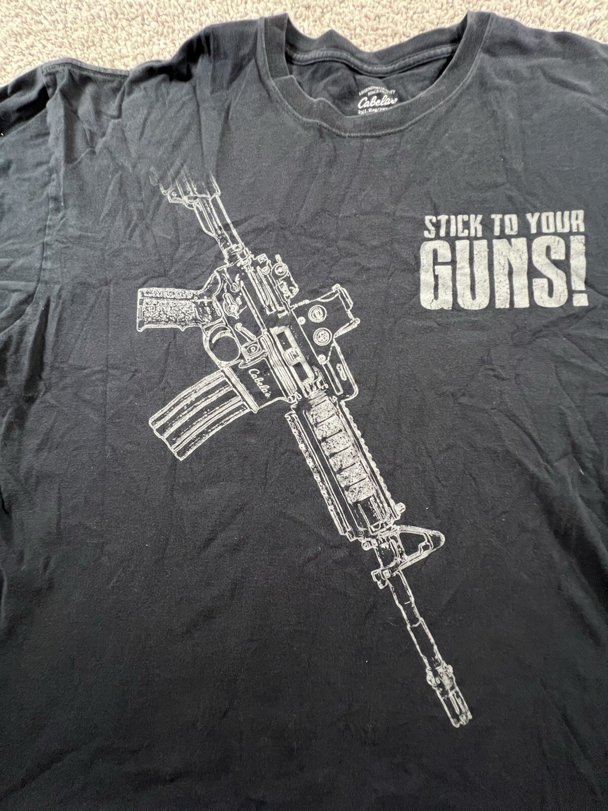 Cabela's Men's T-Shirt Handgun stick To Your Guns Size 2XL Black gallery