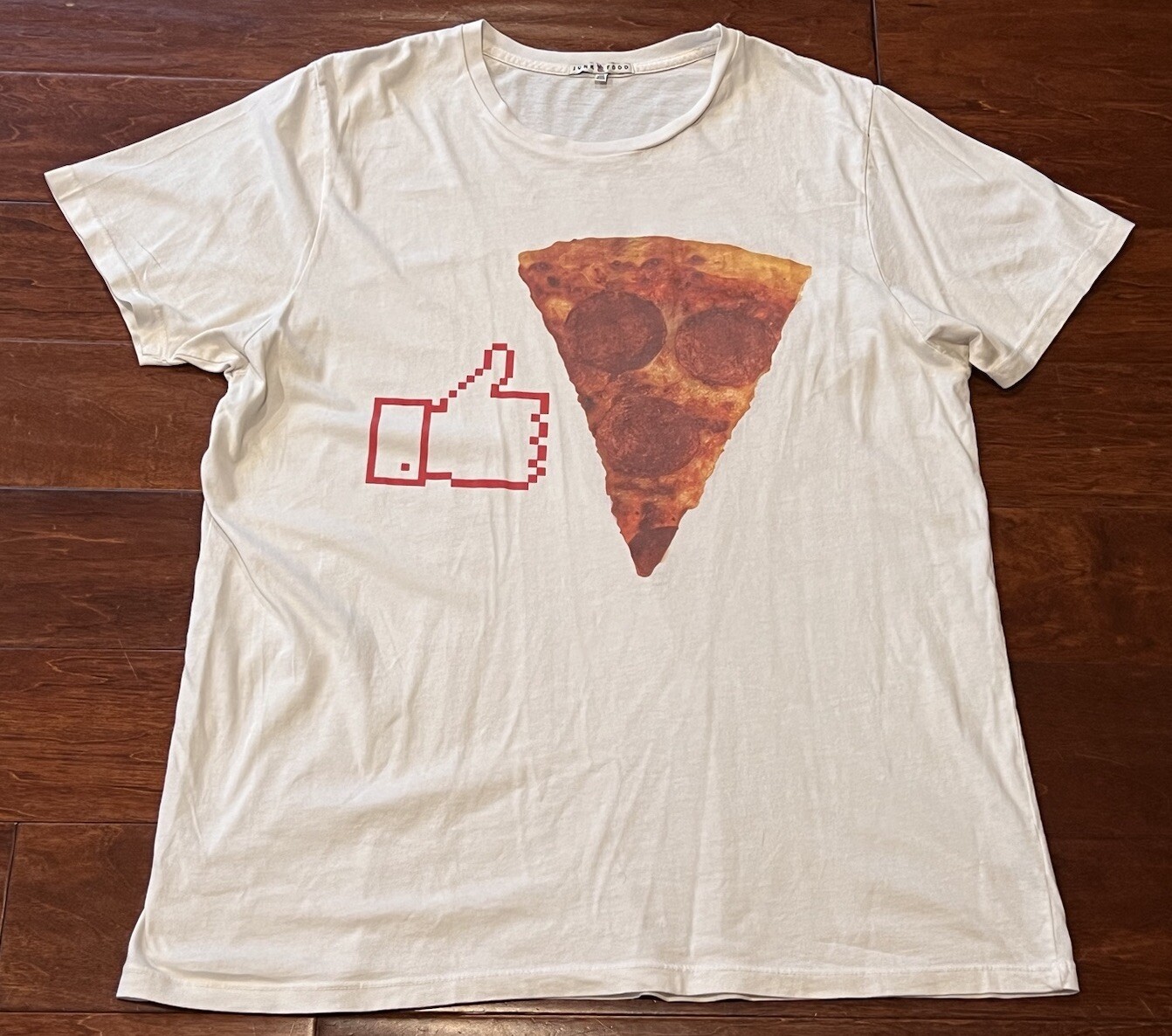 Junk Food White Mens XL Pepperoni Pizza Slice Thumbs Up Graphic Picture T Shirt