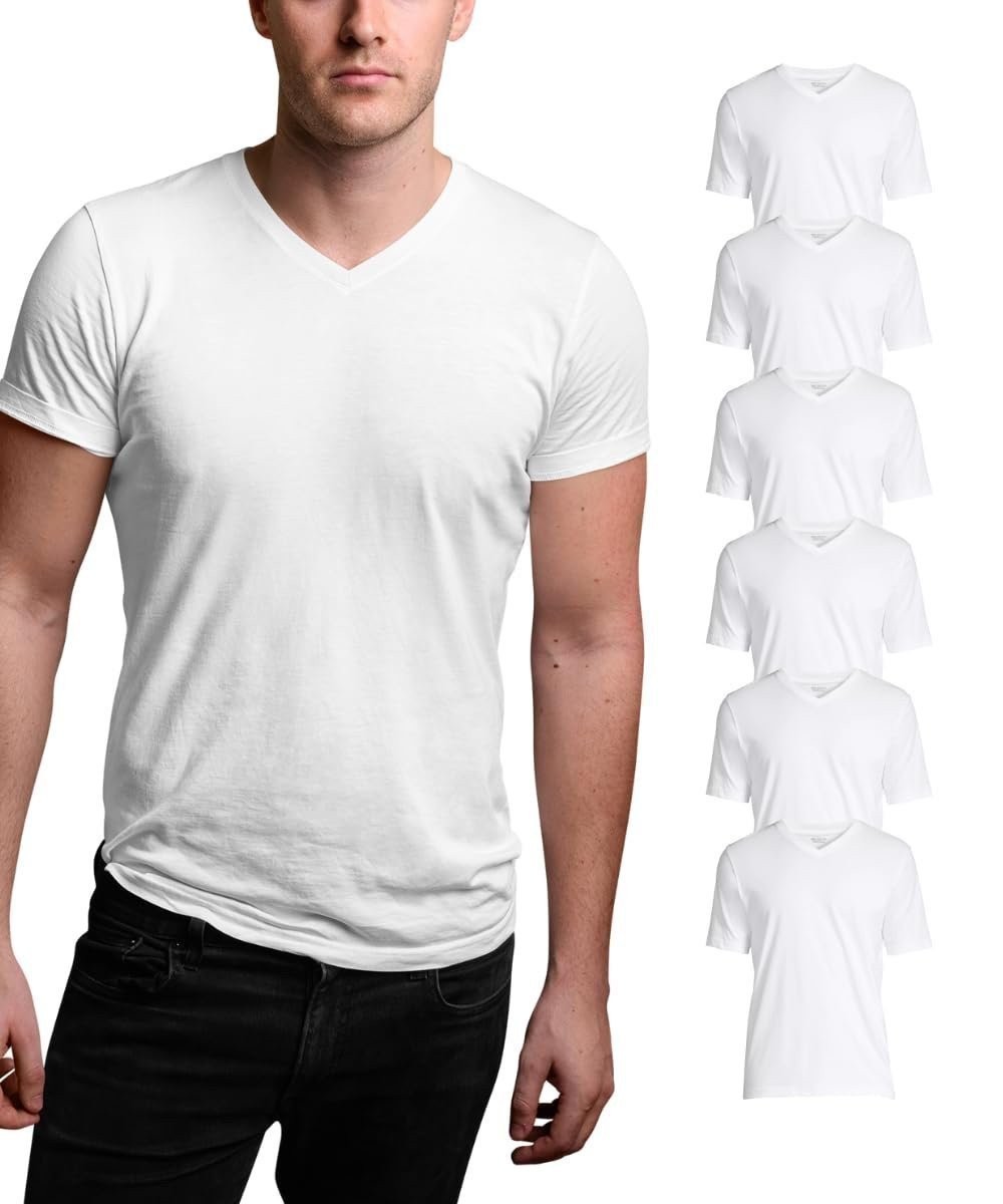 Brooklyn Vertical Mens 6-Pack V Neck Undershirts Short Sleeve Cotton Round Neck gallery