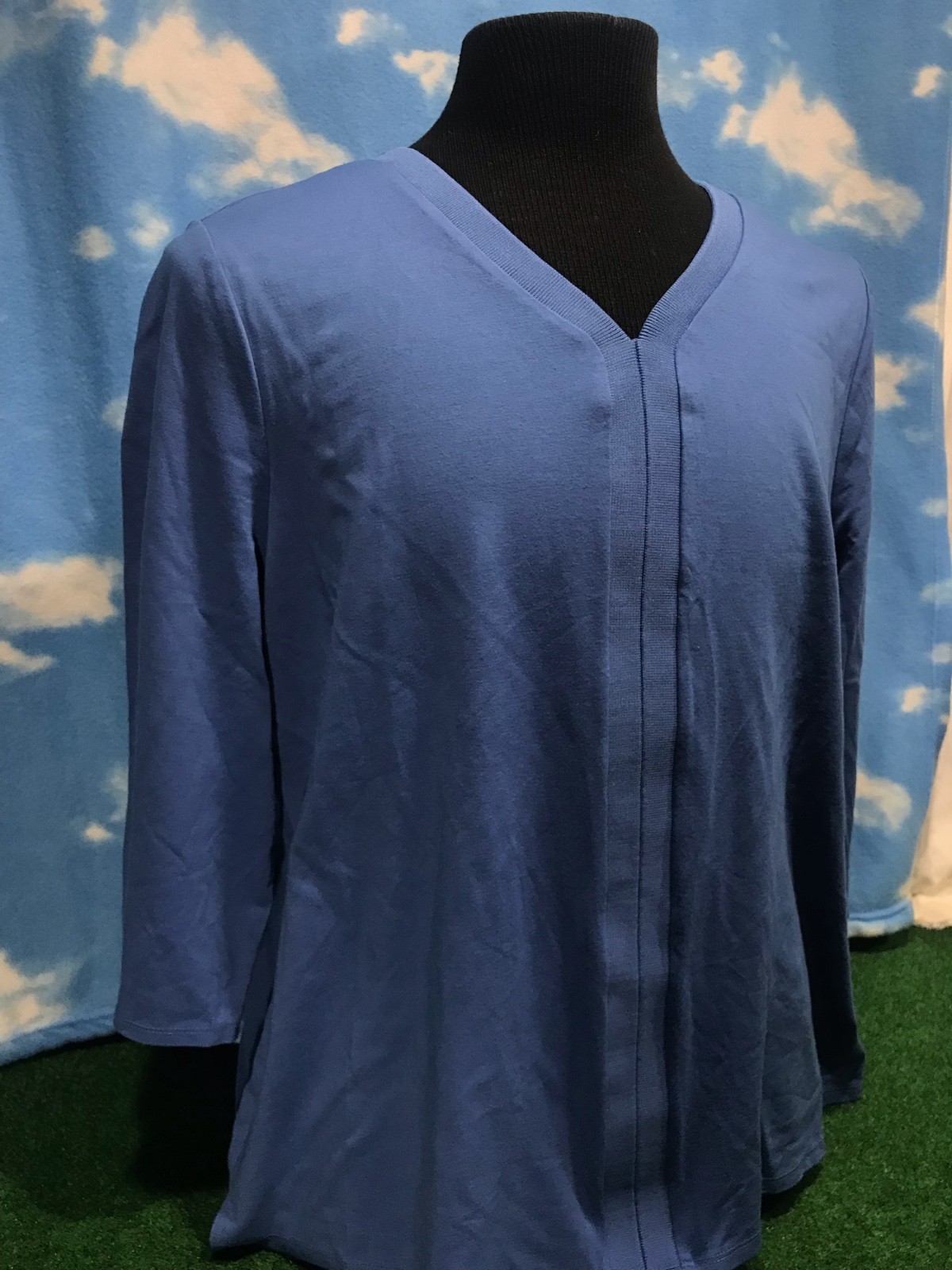Chicos Clico’s Shirt Sweater 3/4 Length Sleeve Womens Ladies Blue 3 V-Neck C44 gallery