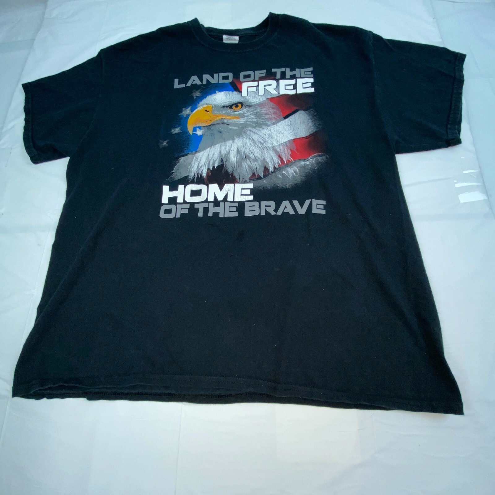 Land Of The Free Home Of The Brave T-Shirt Mens Size XL Blue Eagle/Flag gallery