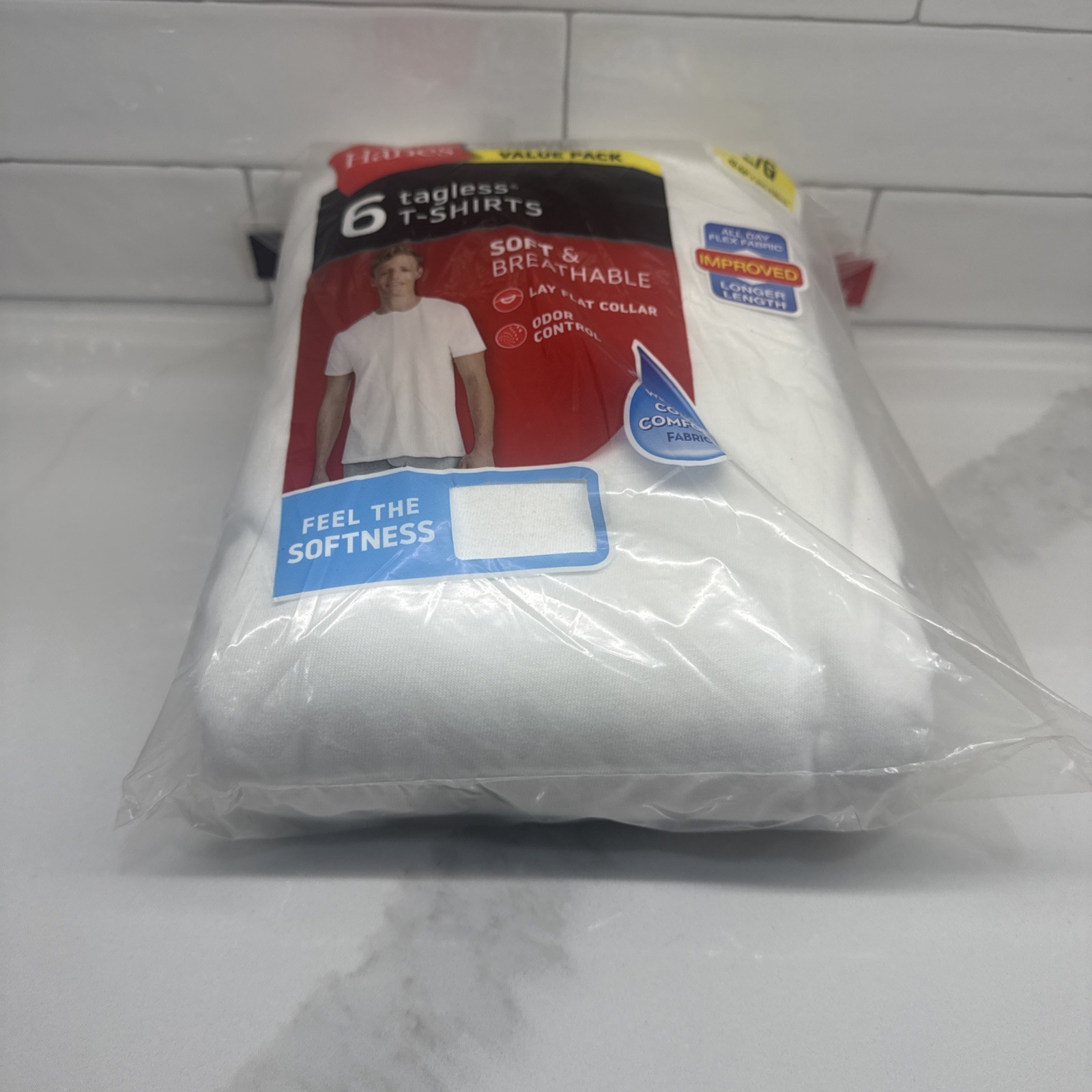 Hanes Men's Cotton, Moisture-Wicking Crew Tee Large, White - 6 Pack Fast Ship gallery