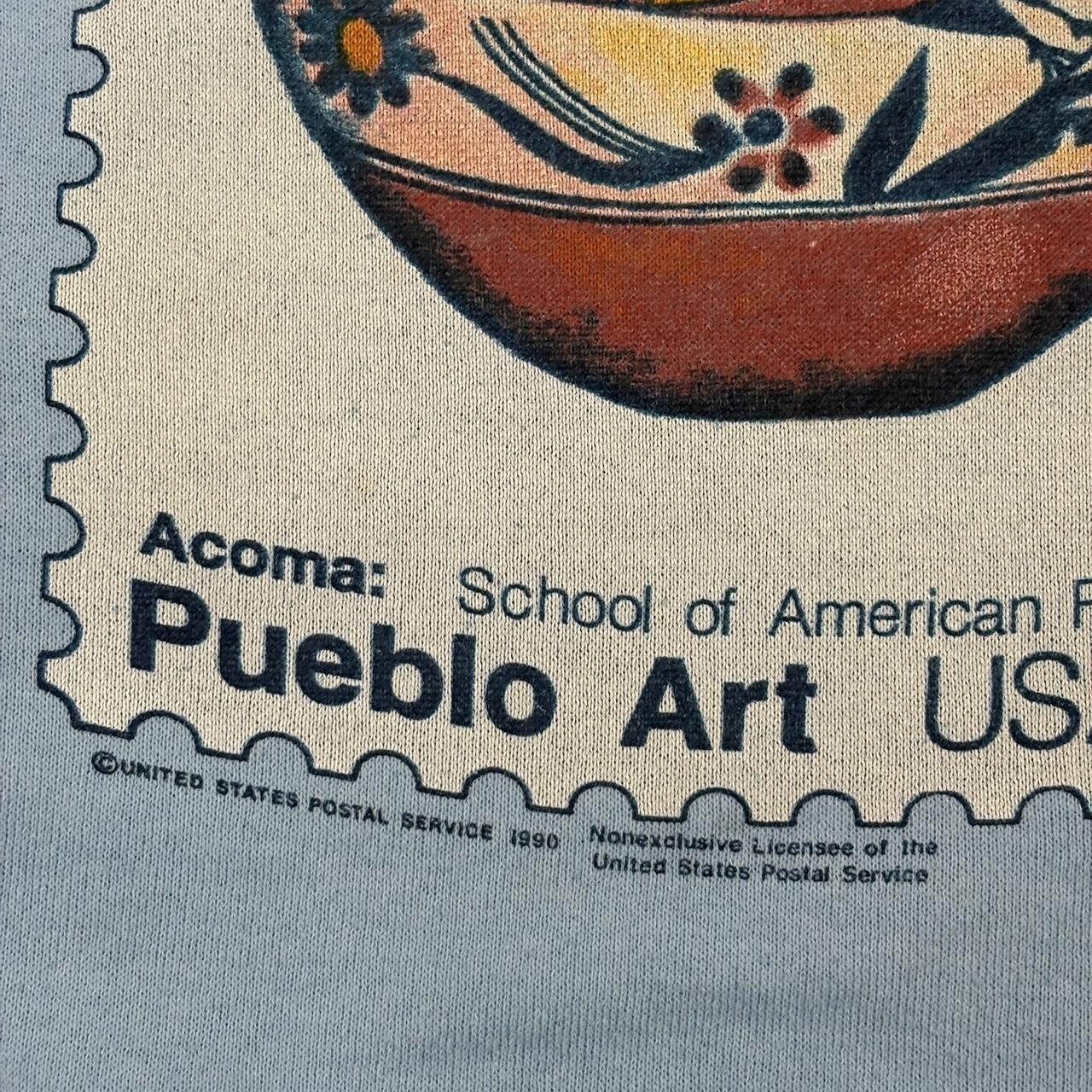 Vintage 90s Pueblo Art School Sweatshirt Blue Raglan Polycotton Painting Size L gallery