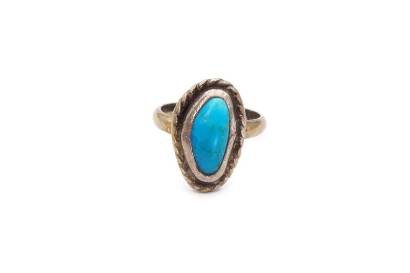 Vintage Native American Navajo Sterling Silver Turquoise Ring Size 5.75 I7
