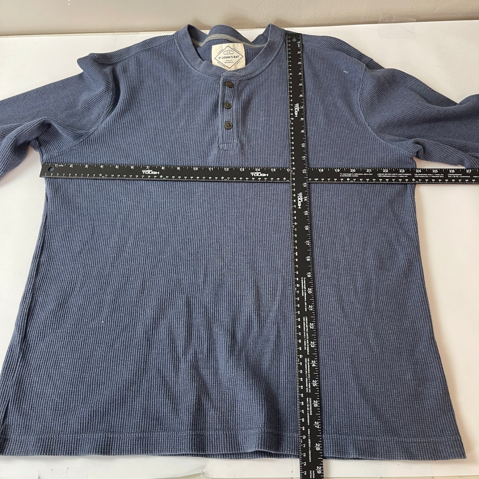 St Johns Bay Shirt Mens XL Blue Waffle Knit Thermal Henley Grunge Y2K Granola gallery
