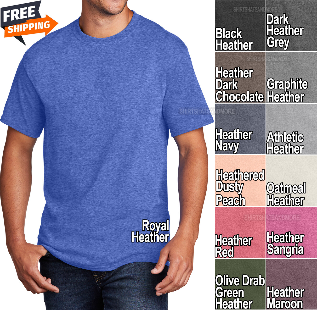 Mens Blended Heathered T-Shirt Classic Fit Tee Many Colors S-6XL NEW! gallery