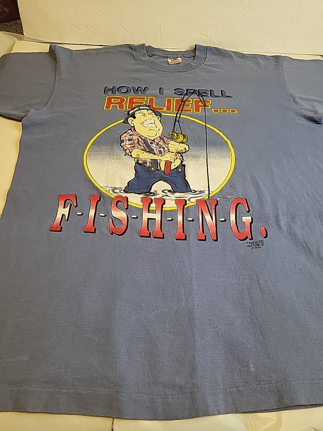 VTG Blue XL The Fisherman T-Shirt How I Spell Relief... Fishing - One Stitch gallery