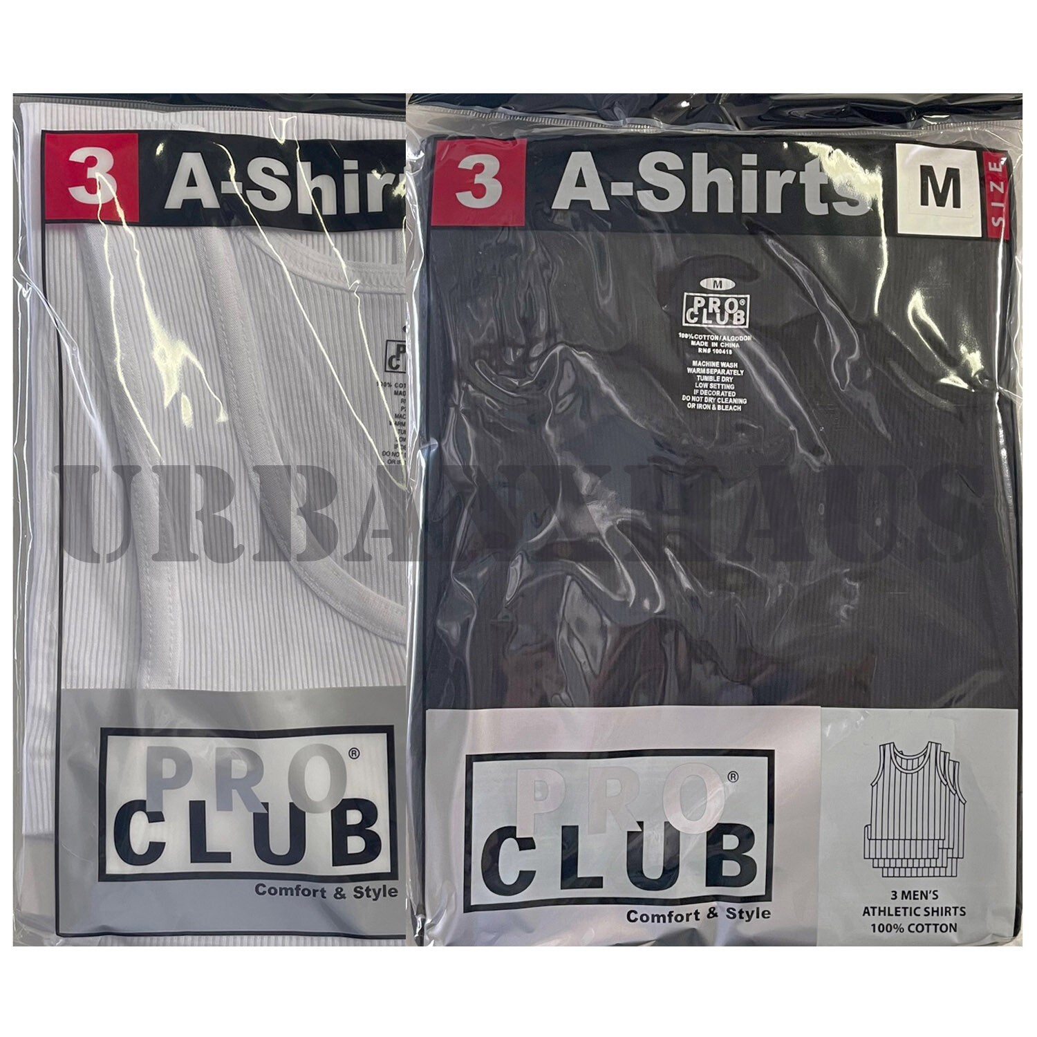 PRO CLUB *3 PACK A SHIRTS COTTON RIB TANK TOP WHITE & BLACK ( S to 5XL )